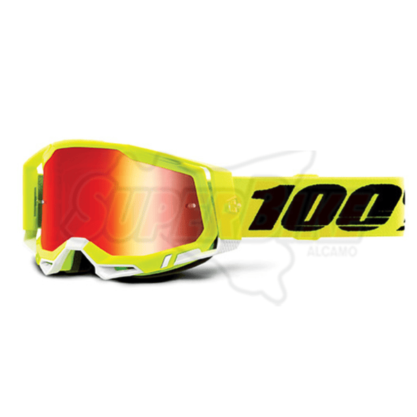 MASCHERA 100% RACECRAFT 2 FLUO YELLOW LENTE A SPECCHIO ROSSA